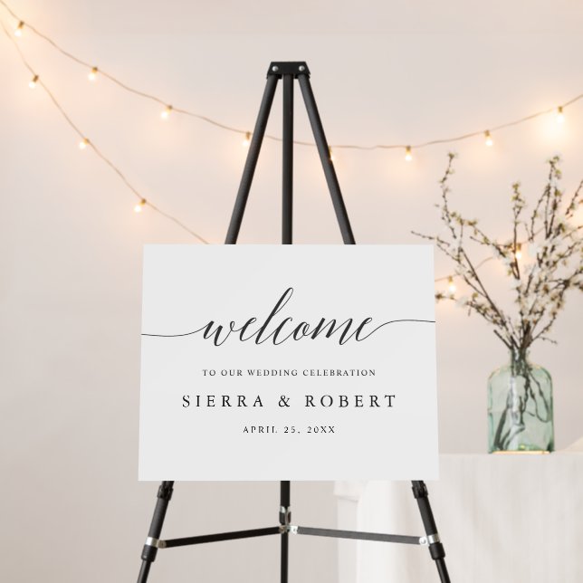 Elegant Wedding Welcome Sign with Black Script (In Situ (Stand))