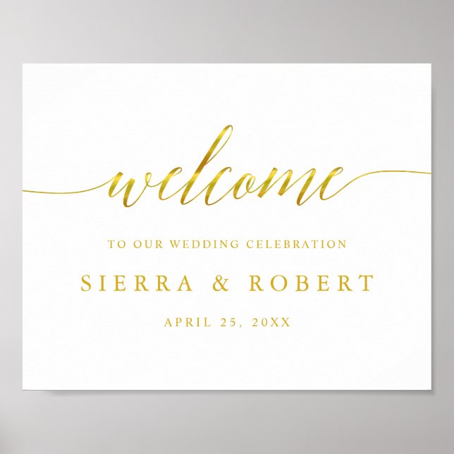 Elegant Wedding Welcome Sign with Faux Gold Script (Front)