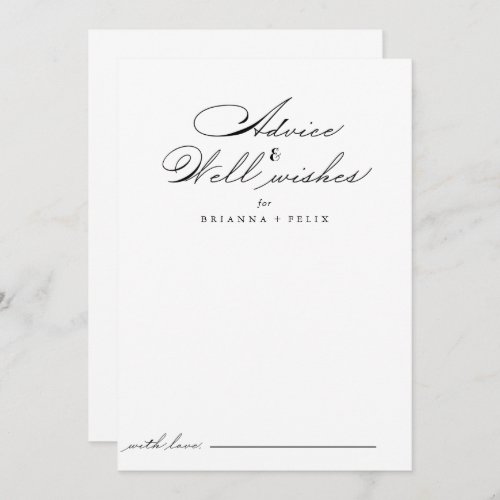 Elegant Wedding Well Wishes Advice Card