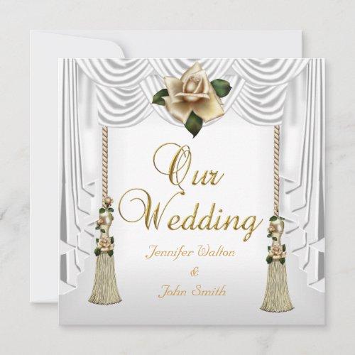 Elegant Wedding White Cream Gold Rose Set Custom Invitations
