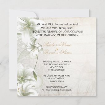 Elegant Wedding White Flowers Beige Gold Floral Invitation | Zazzle