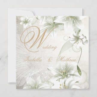 Elegant Wedding White Flowers Beige Gold Floral Invitation