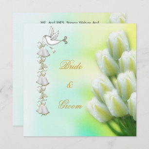 Elegant Wedding White Flowers Dove Bells Invitation