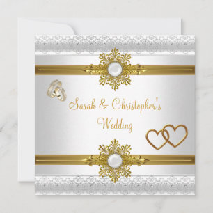 Elegant Wedding White Gold Heart Jewel Rings Invitation
