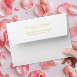 Elegant Wedding White Gold Name Return Address 5x7 Envelope<br><div class="desc">Create your own custom, personalized, simple, elegant, stylish, beautiful faux gold script / typography, smooth, classic, matte, wedding invitations / greeting cards envelopes. Simply enter the couple's names (bride & groom / wife & husband) / your name / family name / company name, and address. Perfect for both, home and...</div>