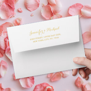 Elegant Wedding White Gold Name Return Address 5x7 Envelope