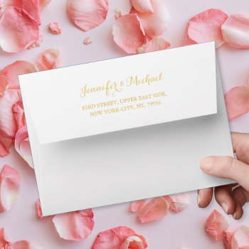 Elegant Wedding White Gold Name Return Address 5x7 Envelope by iCoolCreate at Zazzle