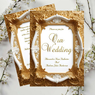 Elegant Wedding White Gold Ornate Frame Invitation