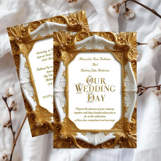 Elegant Wedding White Gold Ornate Frame Plate Invitation