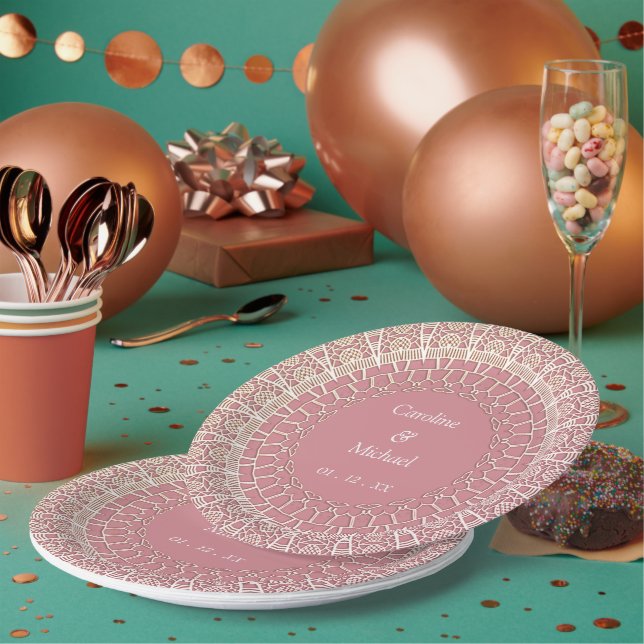Elegant Wedding White Lace Paper Plate (Multi)