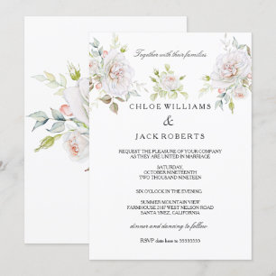 Elegant Wedding White Pink Rose Bouquet Invitation
