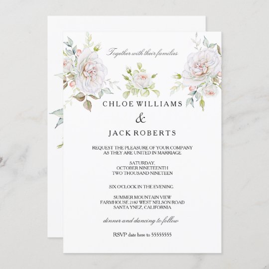 Elegant Wedding White Pink Rose Bouquet Invitation | Zazzle.com