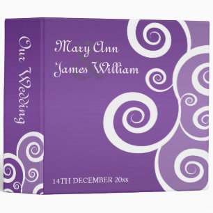 Elegant Wedding White Swirls Purple Binder