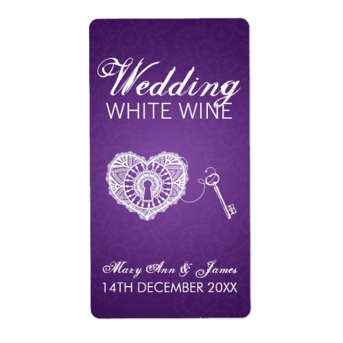 Elegant Wedding Wine Label Key To My Heart Purple