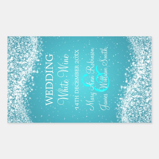Elegant Wedding Wine Label Sparkling Wave Blue (Front)