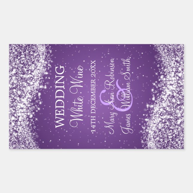 Elegant Wedding Wine Label Sparkling Wave Purple (Front)