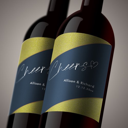 Elegant Wedding Wine Labels _ Navy Blue  Gold