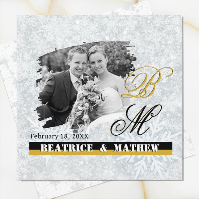 Elegant Wedding Winter Photo / Monogram Announcement (Winter Wedding Announcement Card / Anniversary)