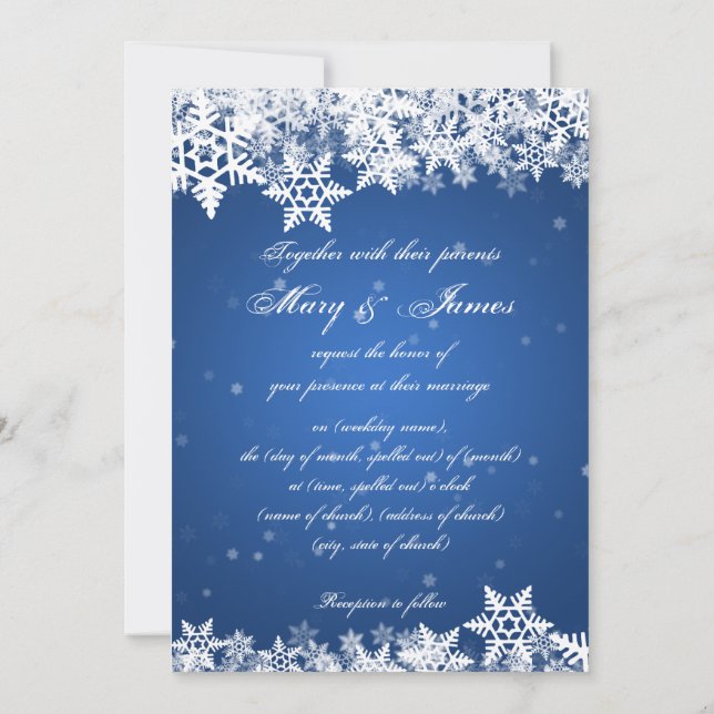 Elegant Wedding Winter Snowflakes Blue Sapphire Invitation (Back)
