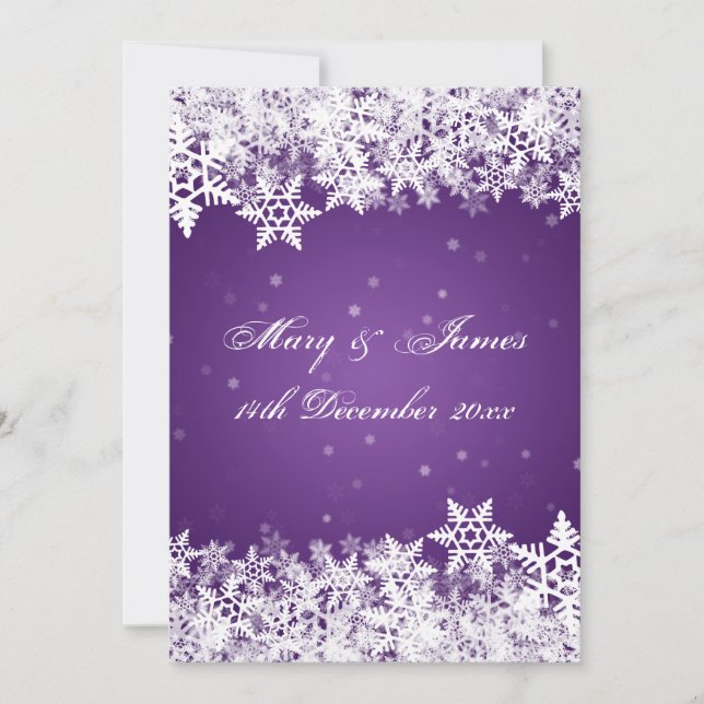 Elegant Wedding Winter Snowflakes Purple Invitation (Front)