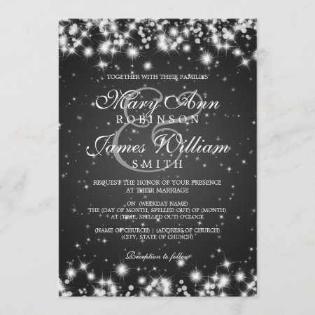 Elegant Wedding Winter Sparkle Black Invitation