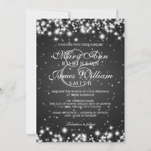 Elegant Wedding Winter Sparkle Black Invitation