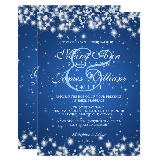 Elegant Wedding Winter Sparkle Blue Invitation