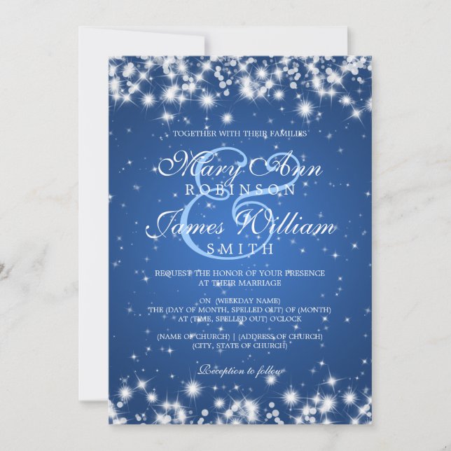 Elegant Wedding Winter Sparkle Blue Invitation (Front)