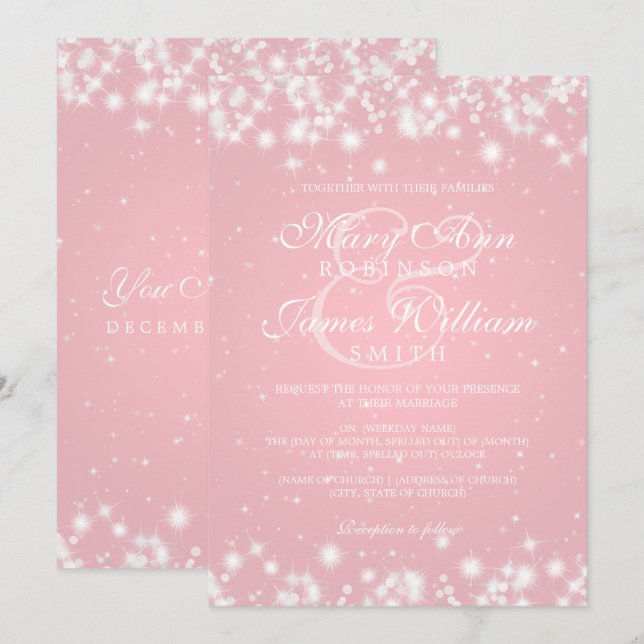 Elegant Wedding Winter Sparkle Blush Invitation (Front/Back)