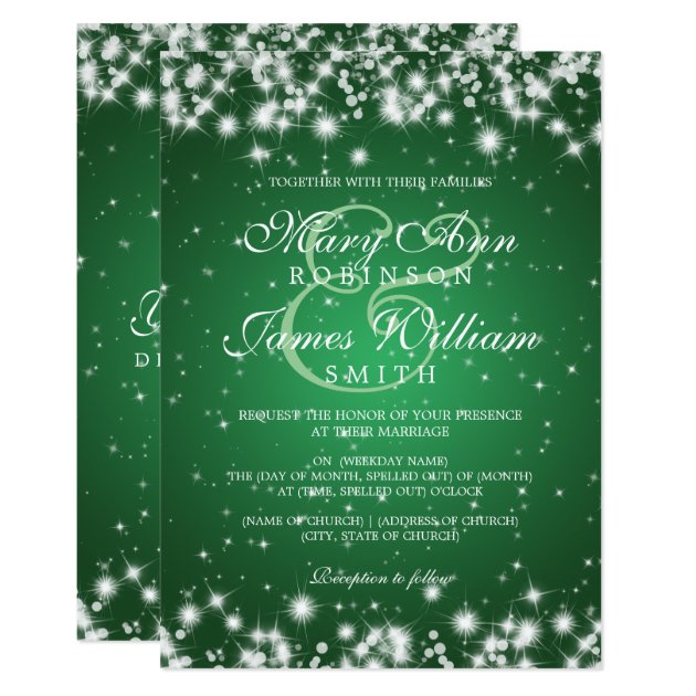 Elegant Wedding Winter Sparkle Green Invitation