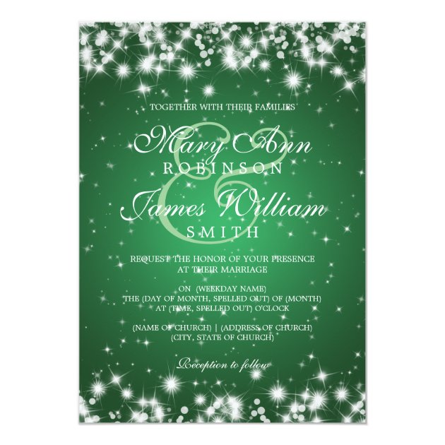 Elegant Wedding Winter Sparkle Green Invitation