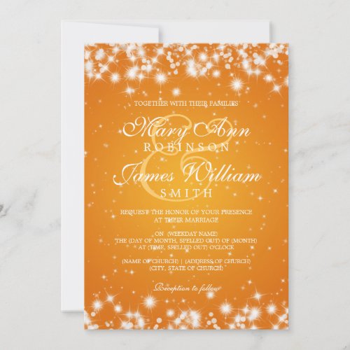 Elegant Wedding Winter Sparkle Orange Invitation