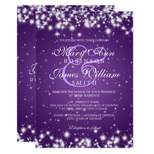 Elegant Wedding Winter Sparkle Purple Invitation