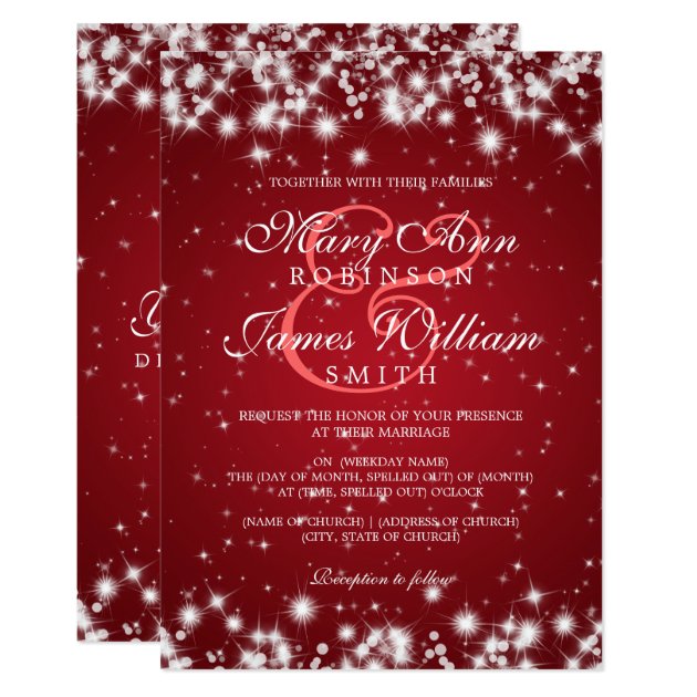 Elegant Wedding Winter Sparkle Red Invitation