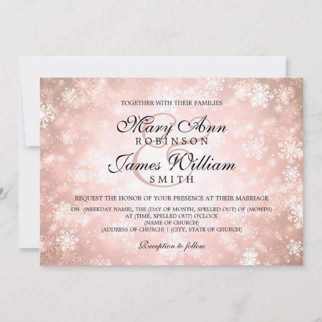 Elegant Wedding Winter Wonderland Sparkle Copper Invitation (Front)