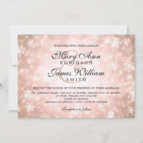 Elegant Wedding Winter Wonderland Sparkle Copper Invitation
