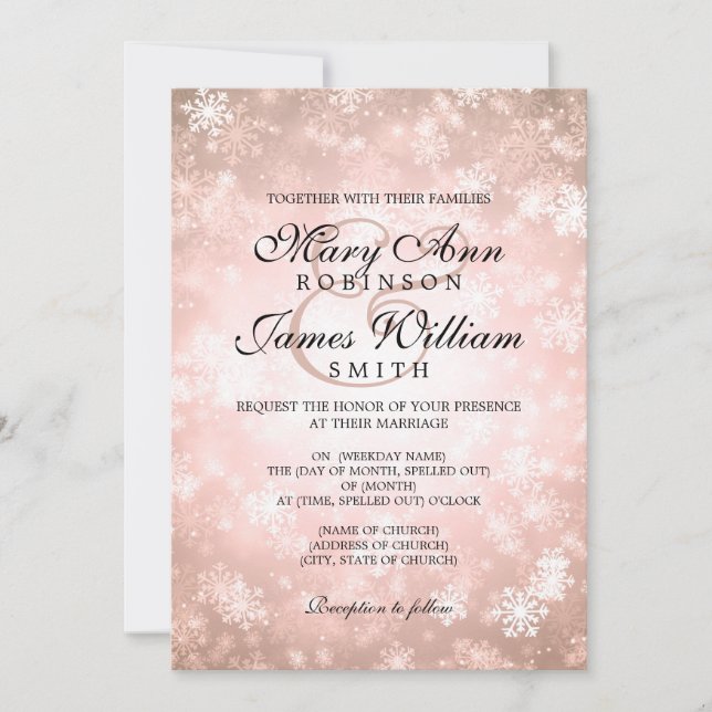 Elegant Wedding Winter Wonderland Sparkle Copper Invitation (Front)