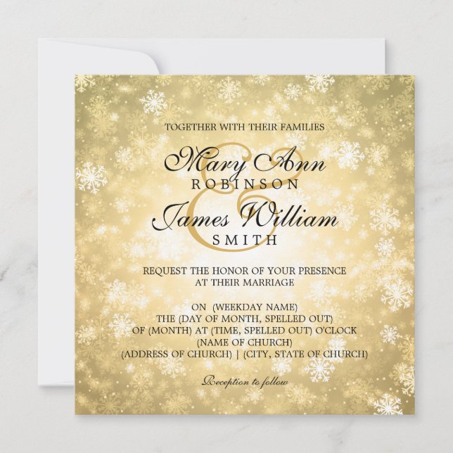 Elegant Wedding Winter Wonderland Sparkle Gold Invitation (Front)