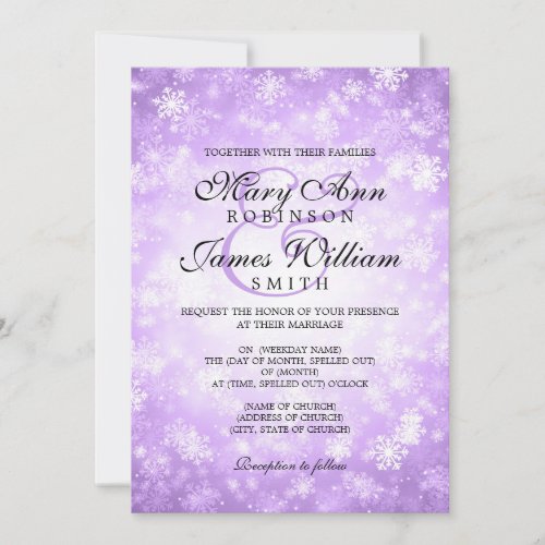 Elegant Wedding Winter Wonderland Sparkle Purple Invitation