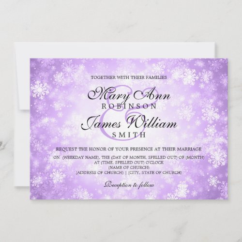 Elegant Wedding Winter Wonderland Sparkle Purple Invitation