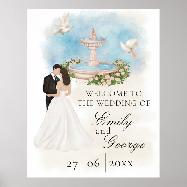 Elegant Wedding with Bride and Groom Foutain Poster (Front)
