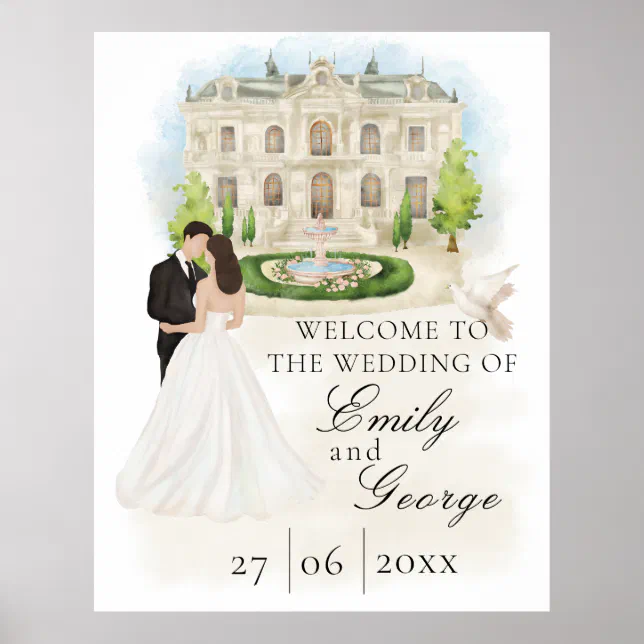 Elegant Wedding with Bride and Groom Venue Poster | Zazzle