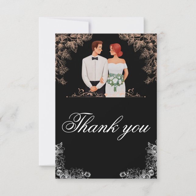 Elegant Wedding with Dark Floral  Thank You Card (Front)