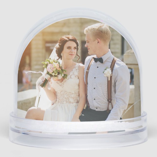 Elegant wedding with photo Newlyweds keepsake Snow Globe (Front)