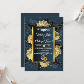 Elegant Wedding with Roses and Rings Invitation