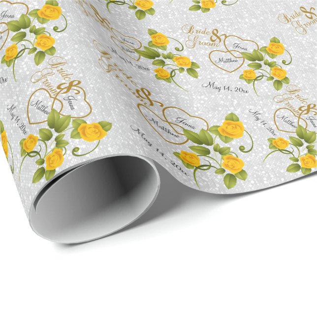 Elegant Wedding with Yellow Roses & Gold Wrapping Paper (Roll Corner)