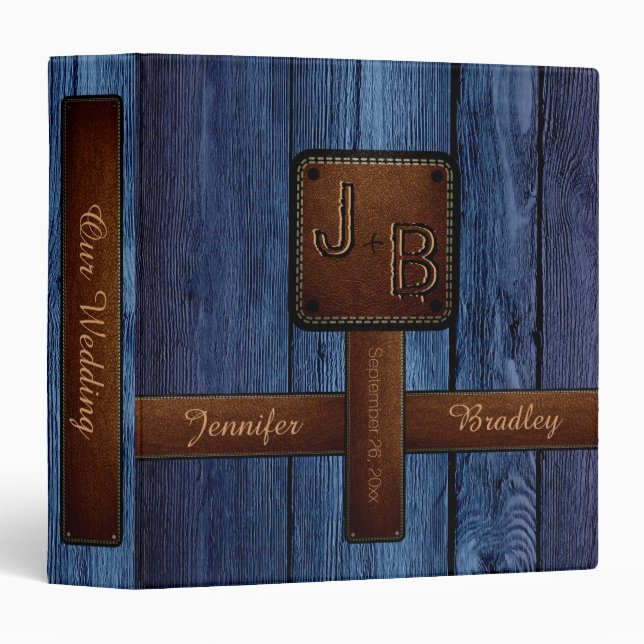Elegant Wedding Wood Leather Look #7 Binder (Front/Spine)