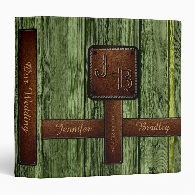 Elegant Wedding Wood Leather Look #8 Binder (Front/Spine)