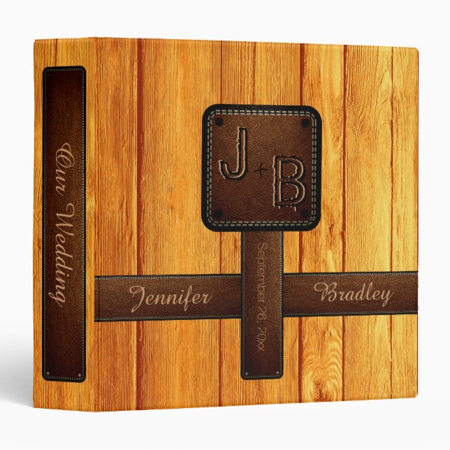 Elegant Wedding Wood Leather Look Binder (Front/Spine)