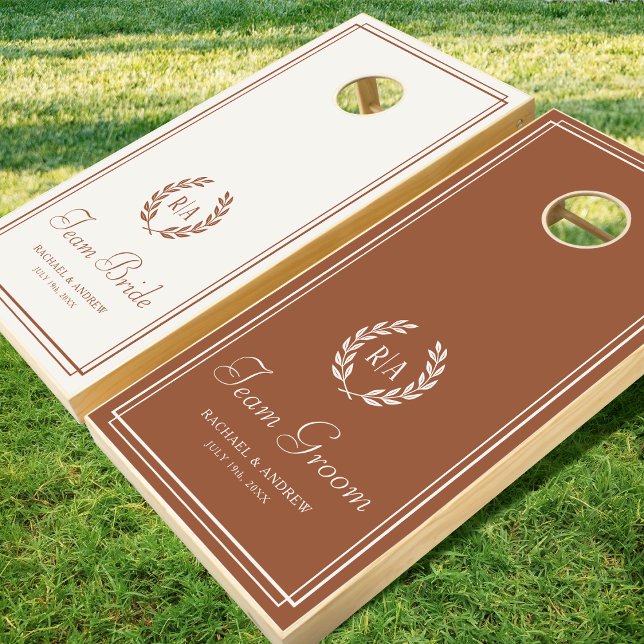 Elegant Wedding Wreath Monogram Terracotta Cream Cornhole Set (Creator Uploaded)